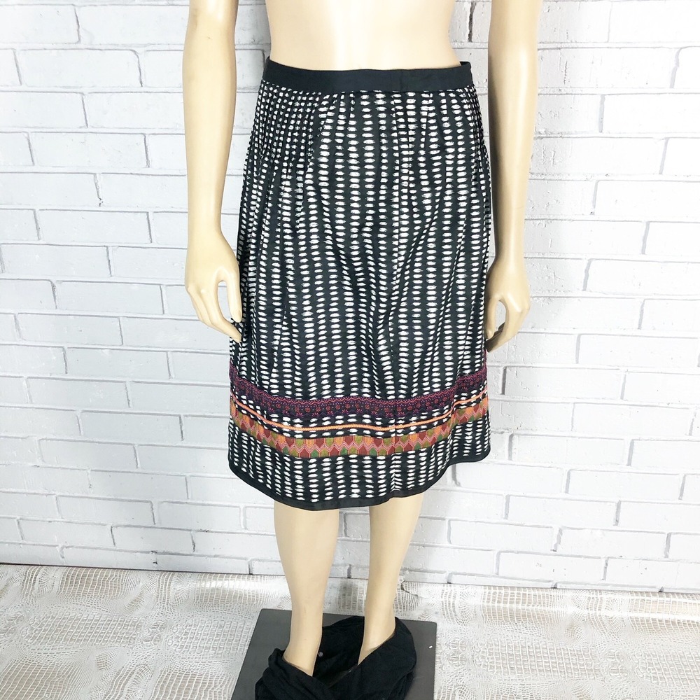 Edme & Esyllte Anthropologie Black White Ikat Embroidered Border Skirt Size 4